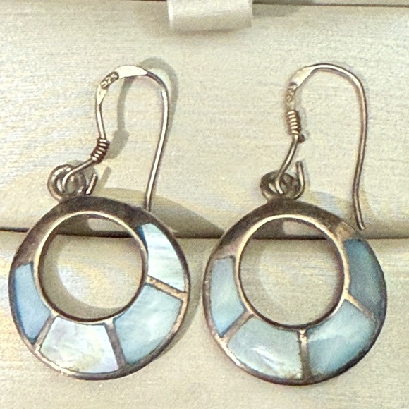 Silver and Blue Dangle Earrings - Picture 1 of 3
